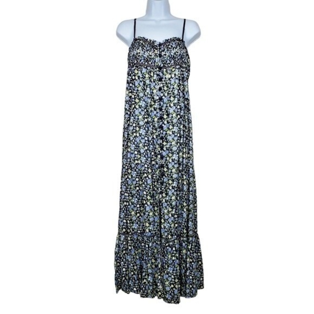 Free People Womens Molly Jo Black Blue Floral Print Midi Dress Size S